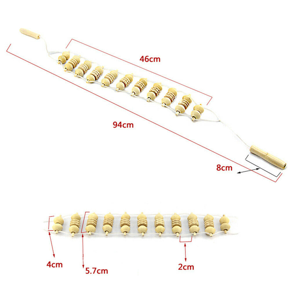 Wooden Massager Roller Tool Rope Body Muscle Pain Relief Trigger Point Therapy