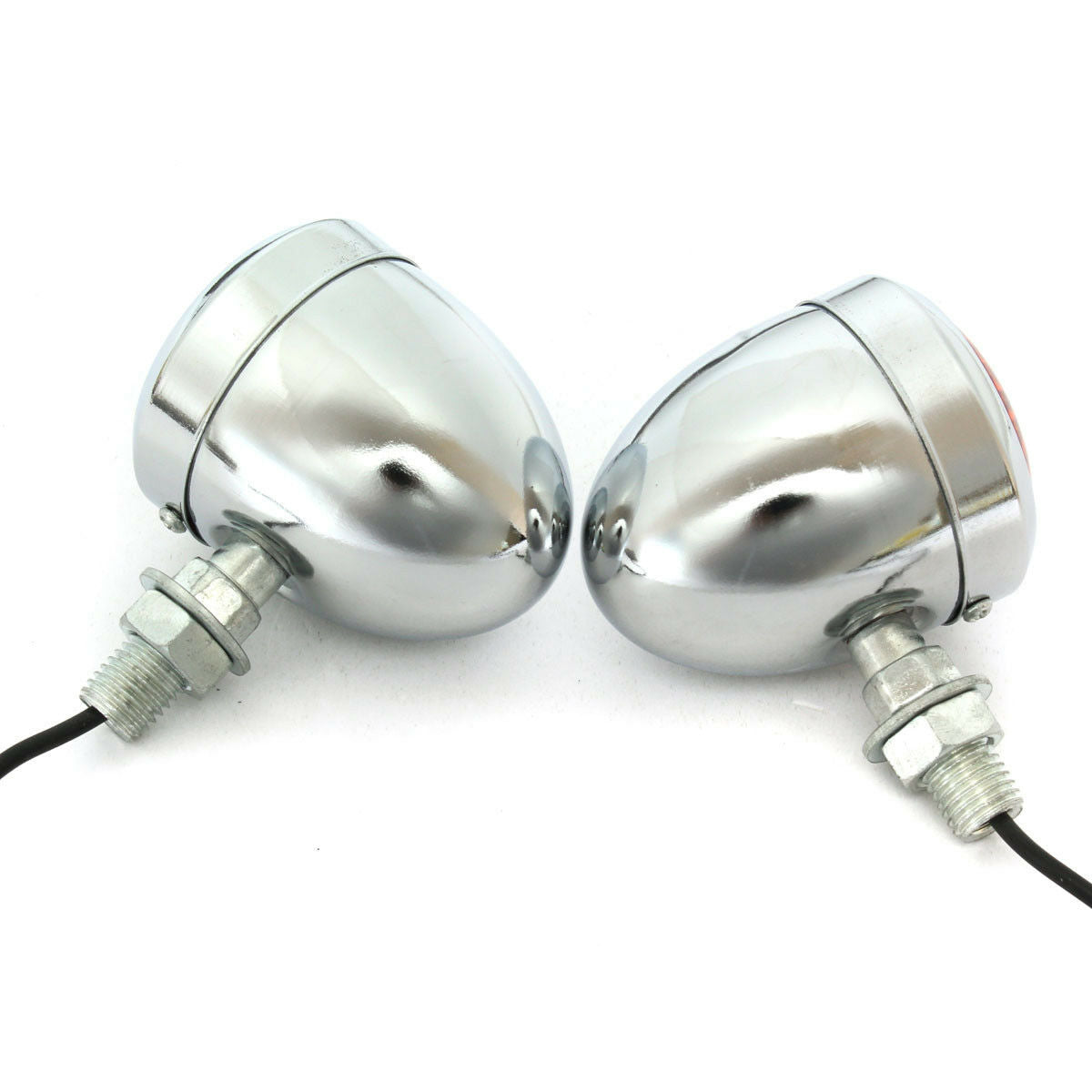 4x Chrome Metal Shell Amber LED Lamp Motorcycle Bike Turn Signal Indicator Light