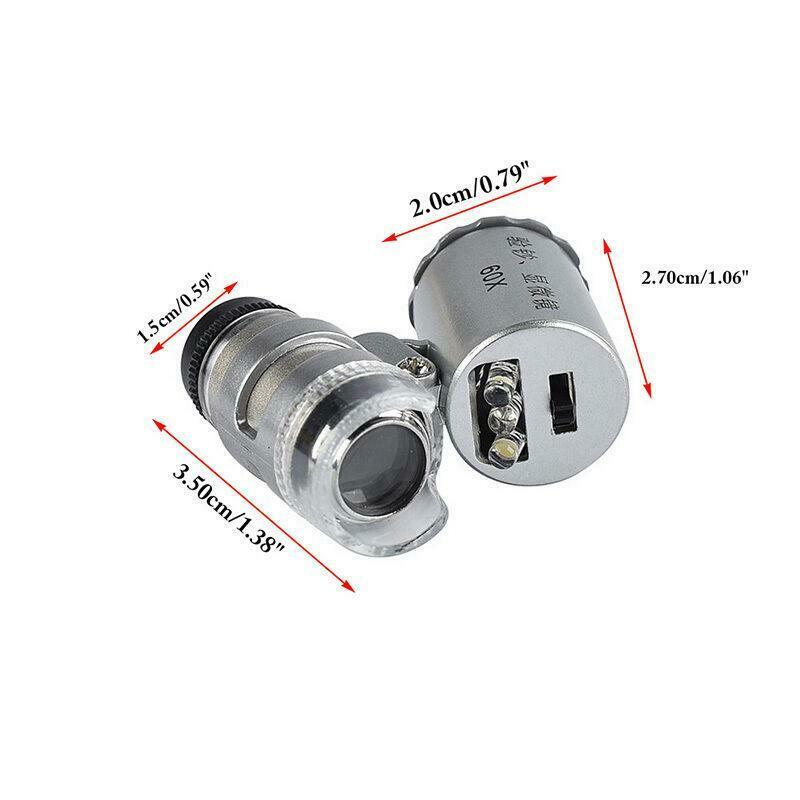 LED Light Mini 60X Magnifier Microscope UV Jeweler Loupe currency Detector HOT