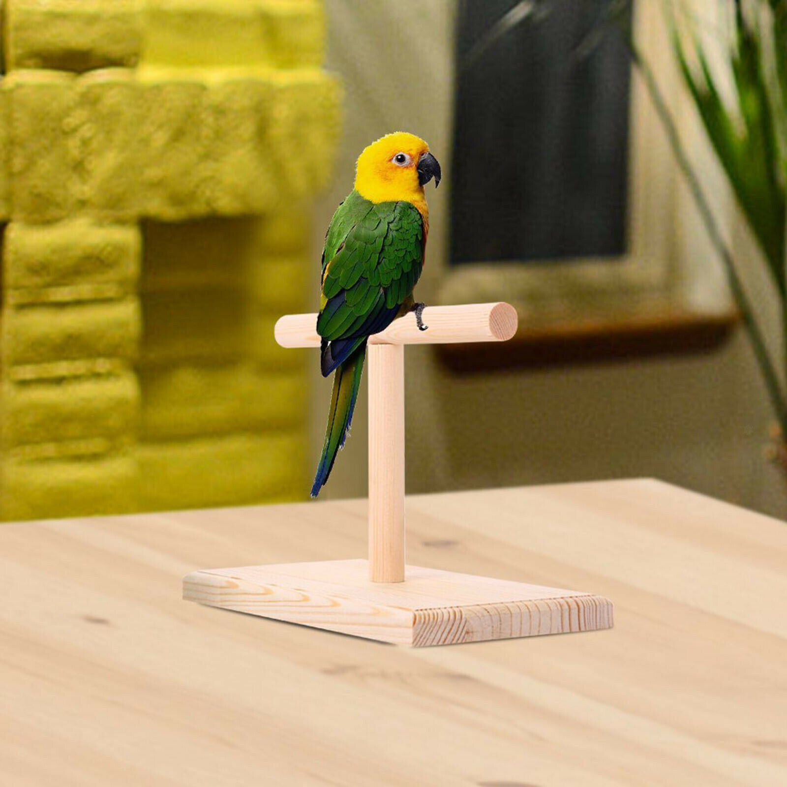 Wooden Table Bird Perch T Stand Tabletop Lovebirds Finch Playing Playstand