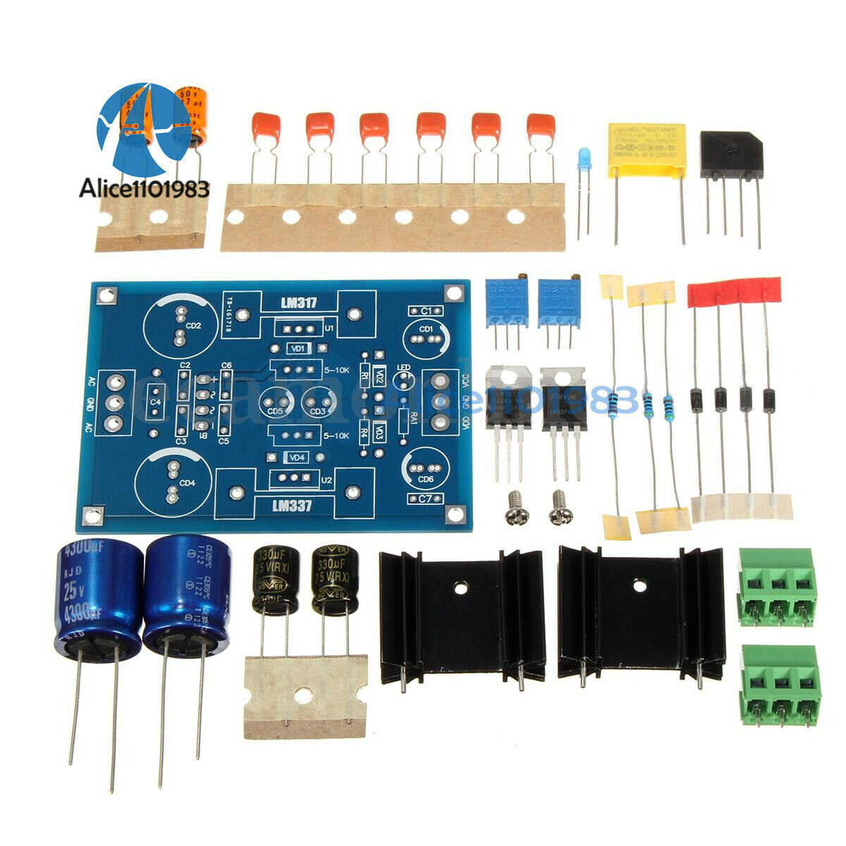 2PCS LM317 LM337 Adjustable Filter Power Supply Kit DIY AC/DC Voltage Regulator