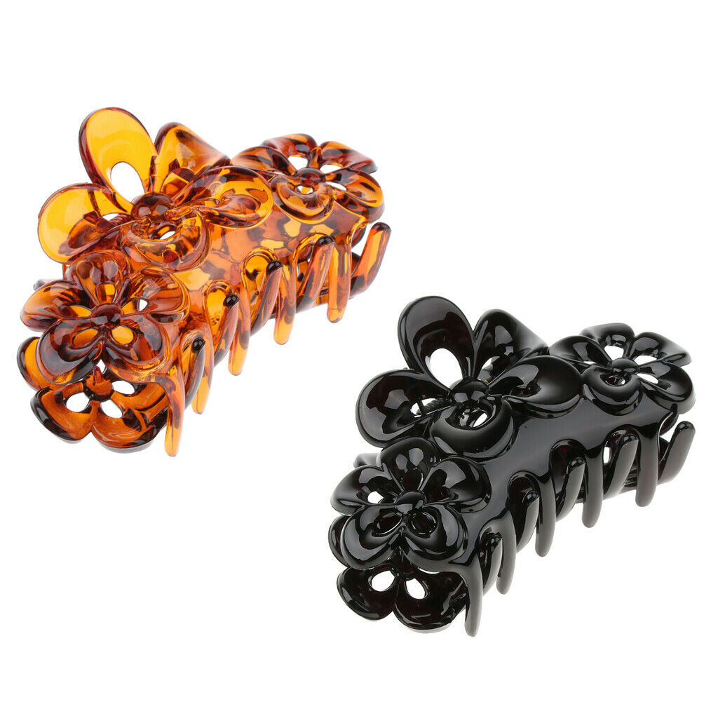 Crystal Flower Large Hair Clip Claw Clasp Hairpin Clamp for Women Girl Black