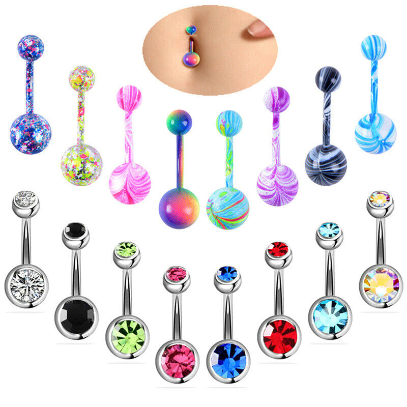 16xMix Navel Belly Button Ring Barbell Rhinestone Crystal Ball Body Jewelry US