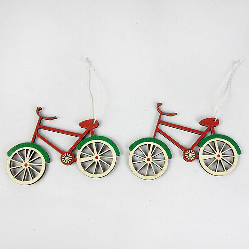 2 pcs Christmas ornament wooden pendant bicycle shape Christmas tree scene de JD