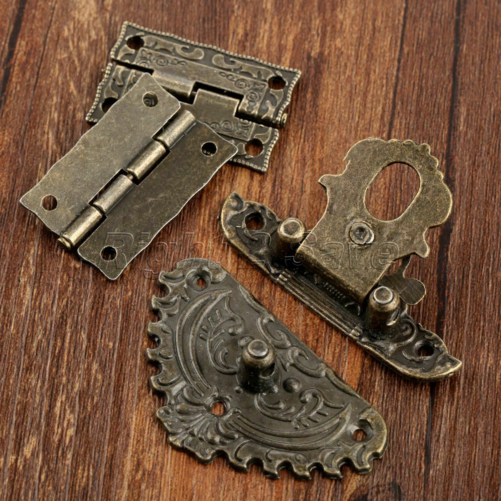 Classic Carved Flower Box Latch Hasp & 2pc Hinges For Cabinet Drawer Jewelry Box