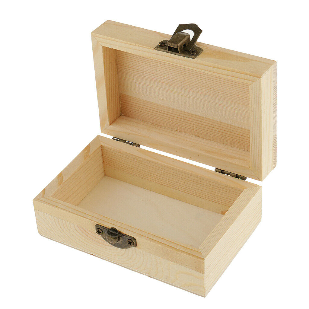Rectangle Natural Unfinished Wood Storage Box Case for Kids Toys DIY Craft