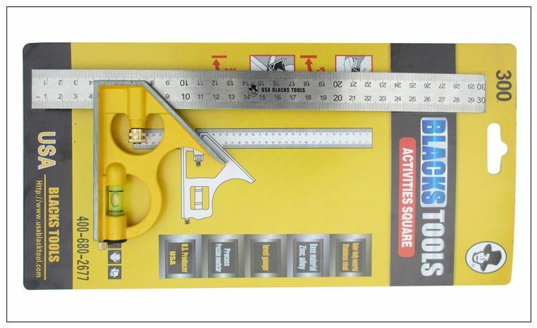 BlACK TOOLS Stainless steel adjustable square 300MM Carpenters' rules 45 degree