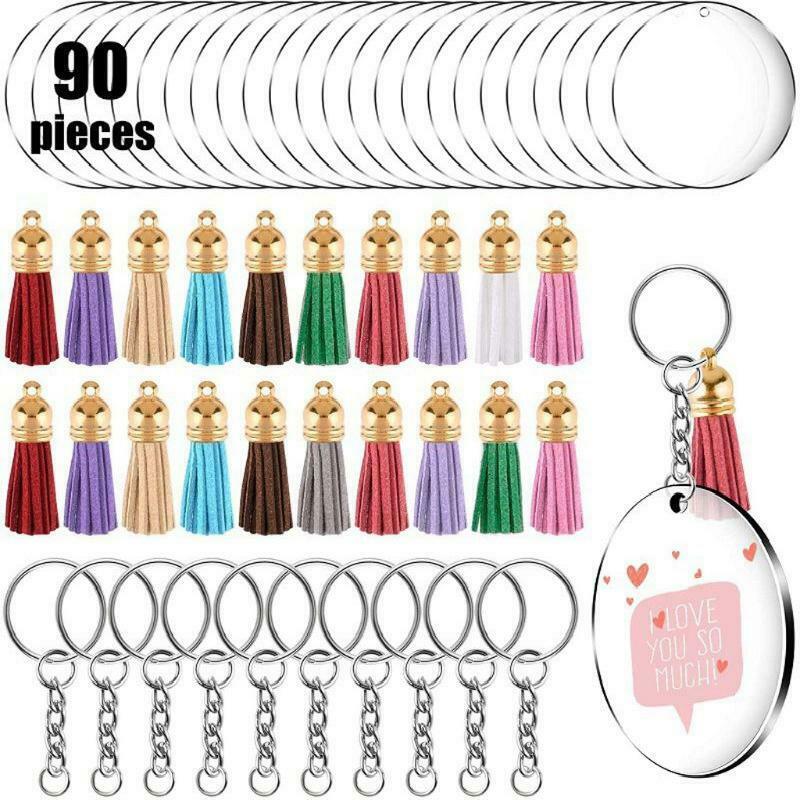 90Pcs Acrylic Clear Circle Discs Keychain Set Round Acrylic Keychain Blanks DIY