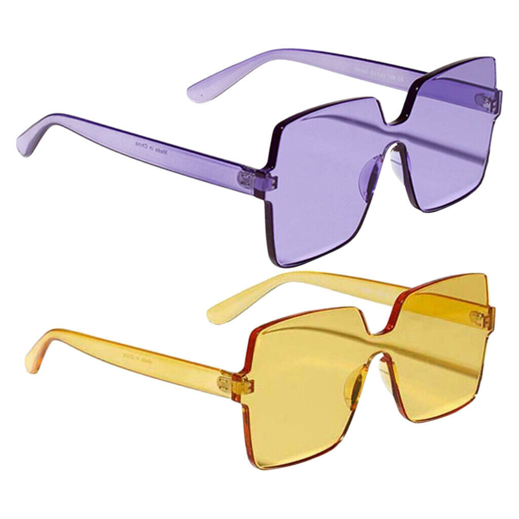 2PCS One-piece Sunglasses Square Rimless Designer Eyeglasses Party Shades
