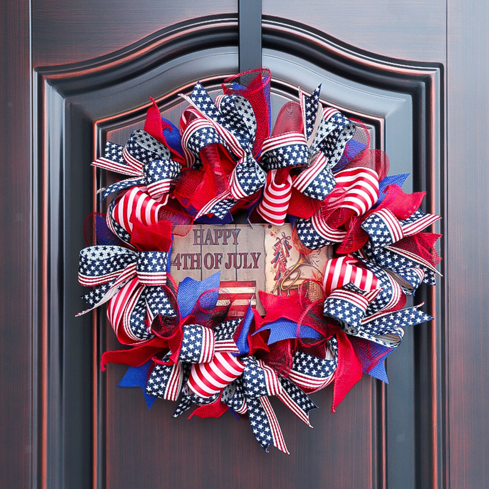 Silk Fourth of July Wreath 16in Garland Door Farmhouse Wall Outdoor Decor