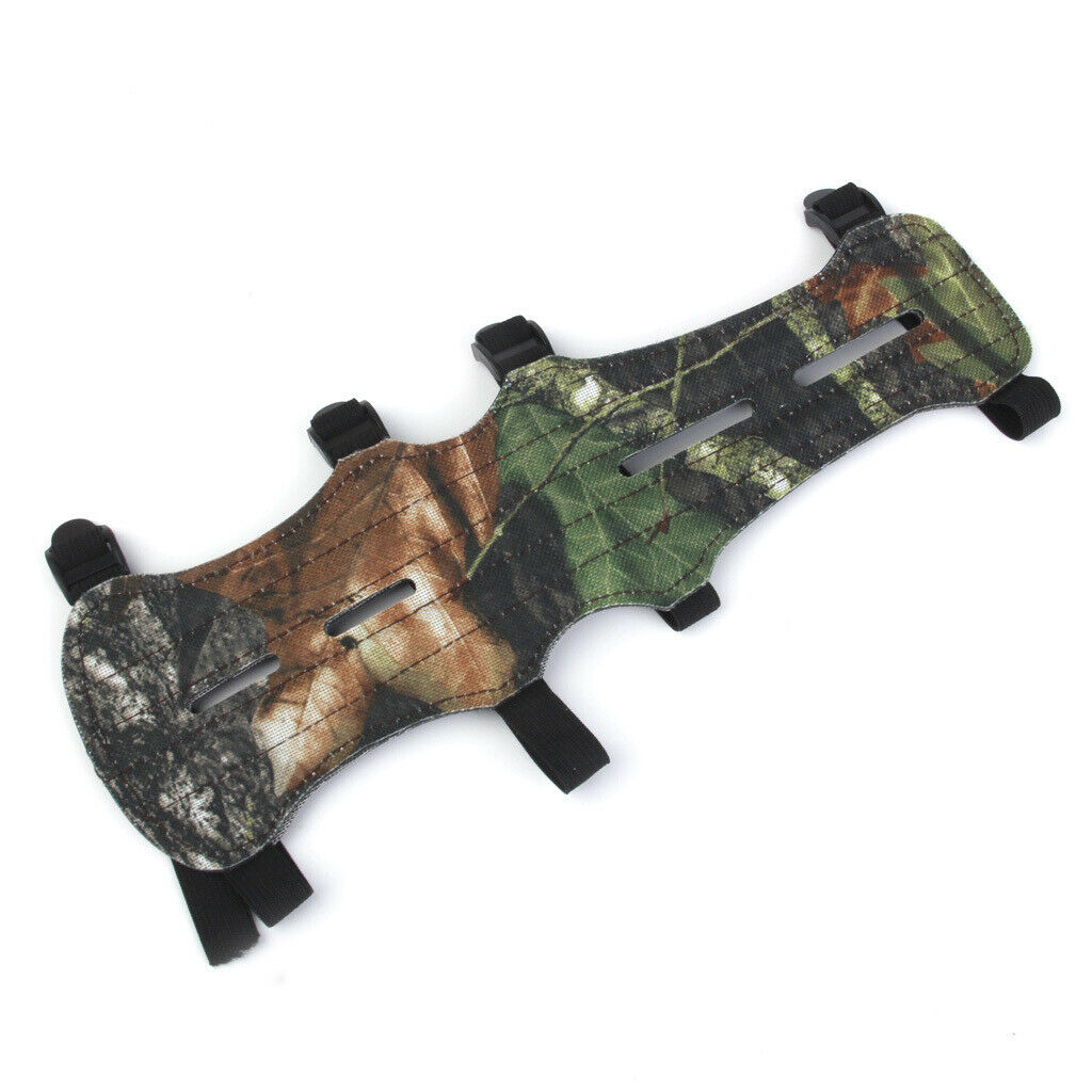 Adjustable Leather Archery Arm Guard Camo 4 Straps & Silicone Finger Saver