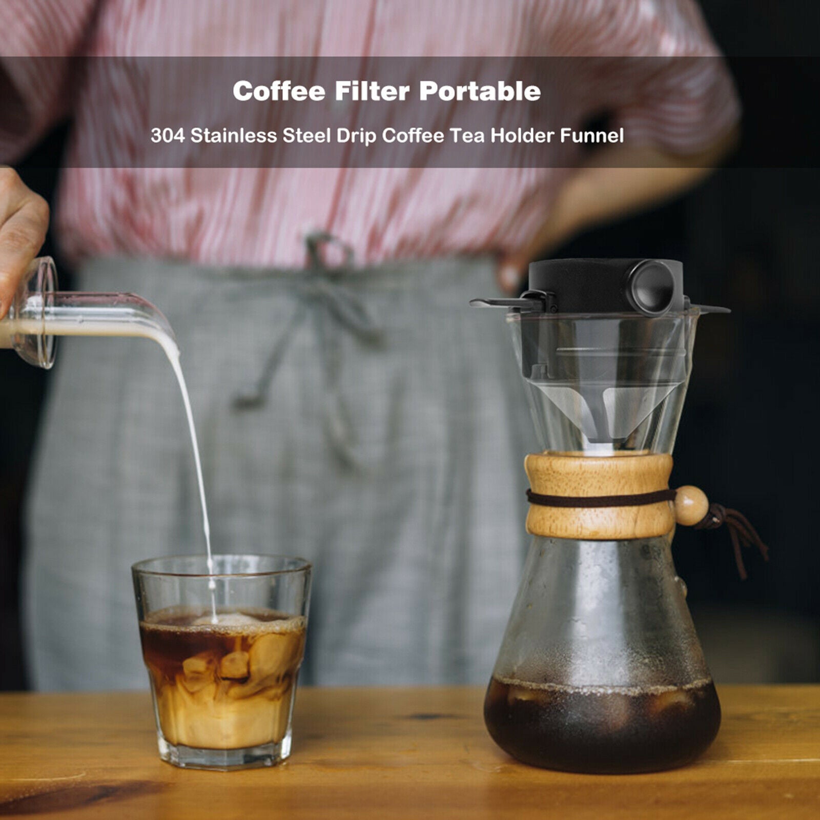 2pcs Stainless Steel Coffee Dripper Reusable Metal Pour Over Coffee Filter @