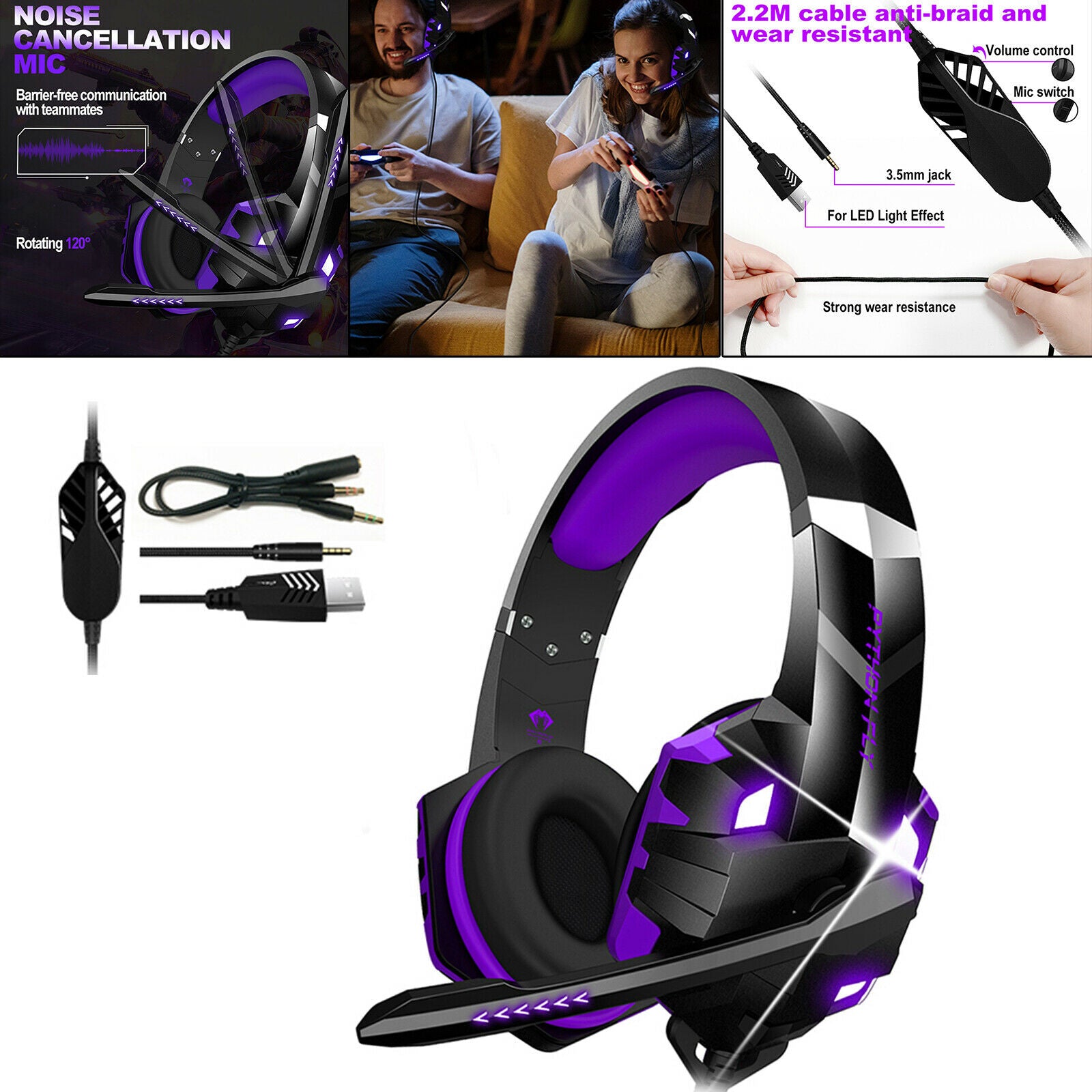 Gaming Headset Over Ear Earphone w/ 120 degree Noise Isolation Mic for PS4