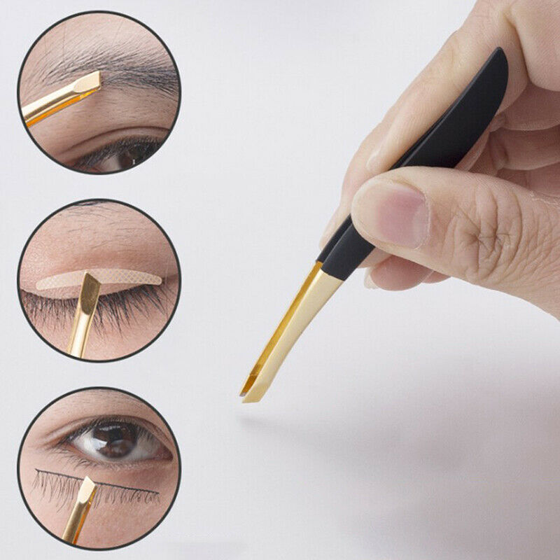 Eyebrow Tweezer Golden Head Slanted Stainless Steel Eyelash Clip Makeup Tool