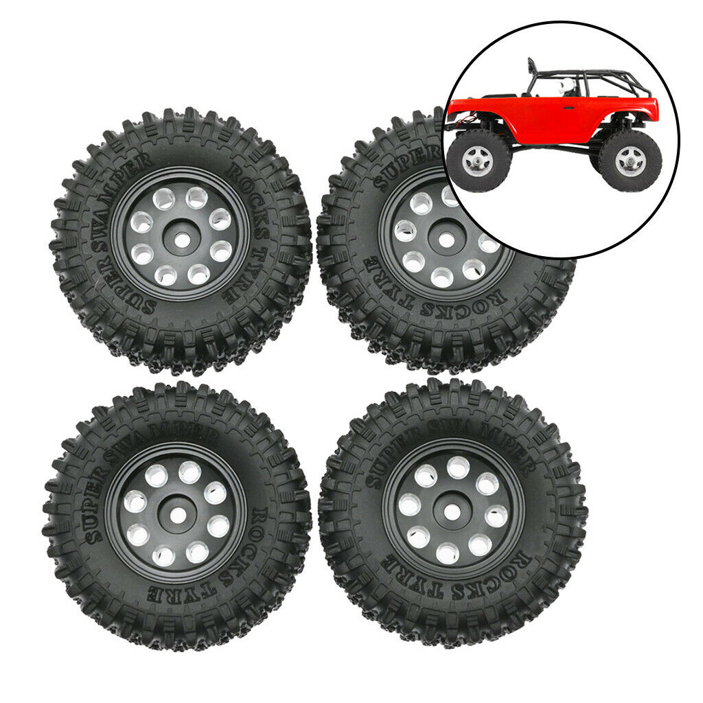 4pcs Tires & Wheel Rims for SCX24 AXI90081 Buggy Trucks DIY Accessory Black