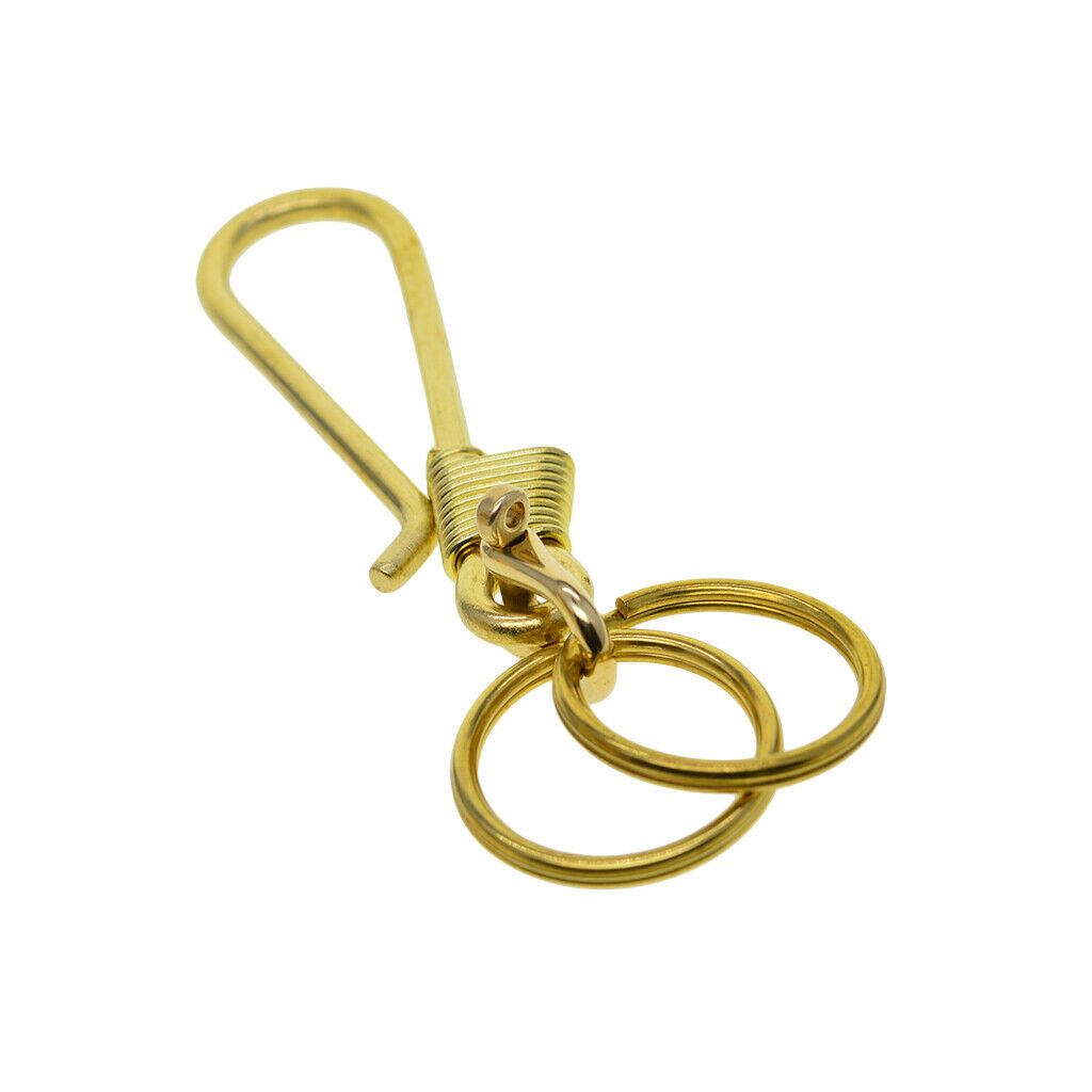 Hook Keychain Brass Loop Key Chain with 2 Split Ring Pocket Bag Home Keyfob