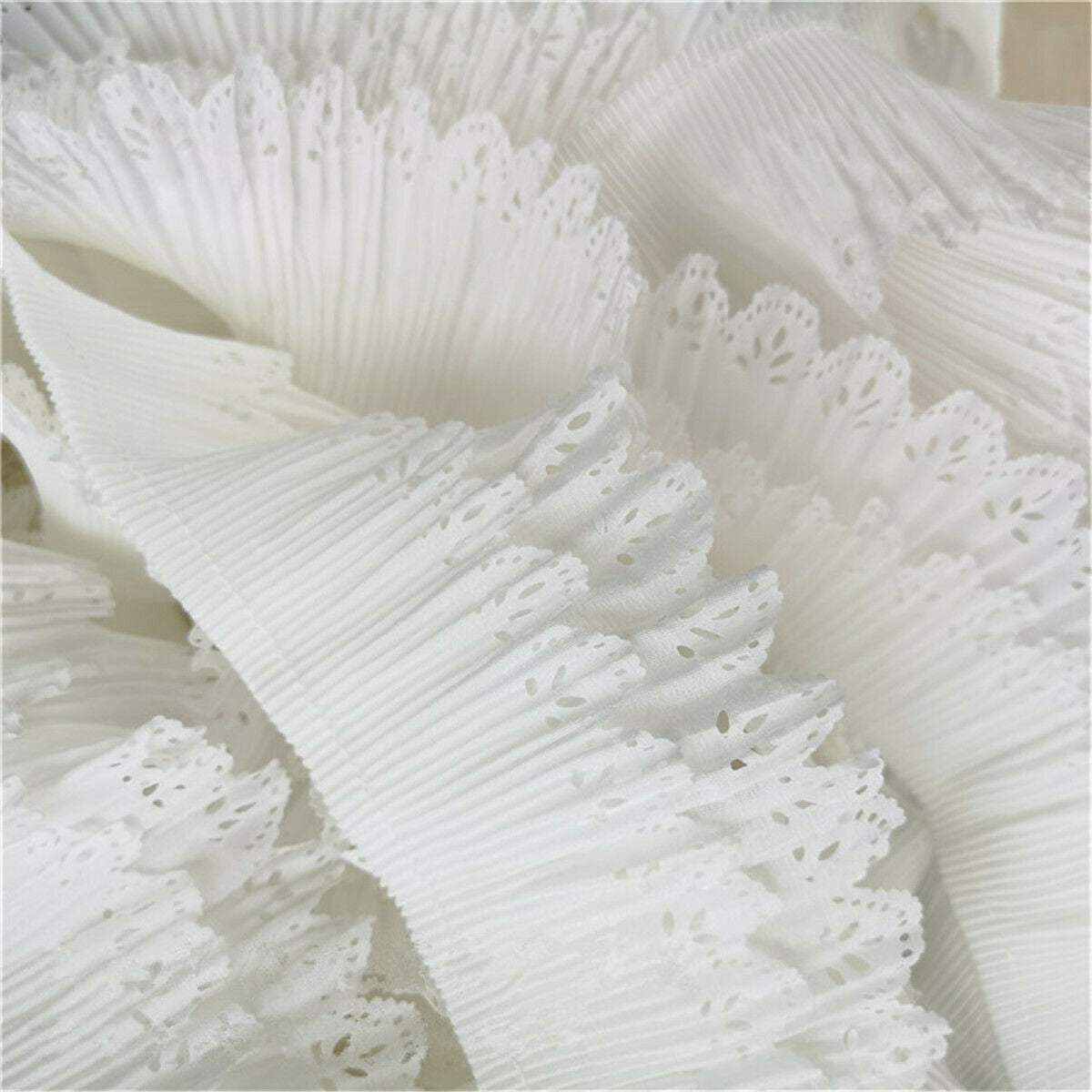 1Yard White Hollow Chiffon Lace Trims Double Layer Ribbon DIY Sewing 3.15" Width