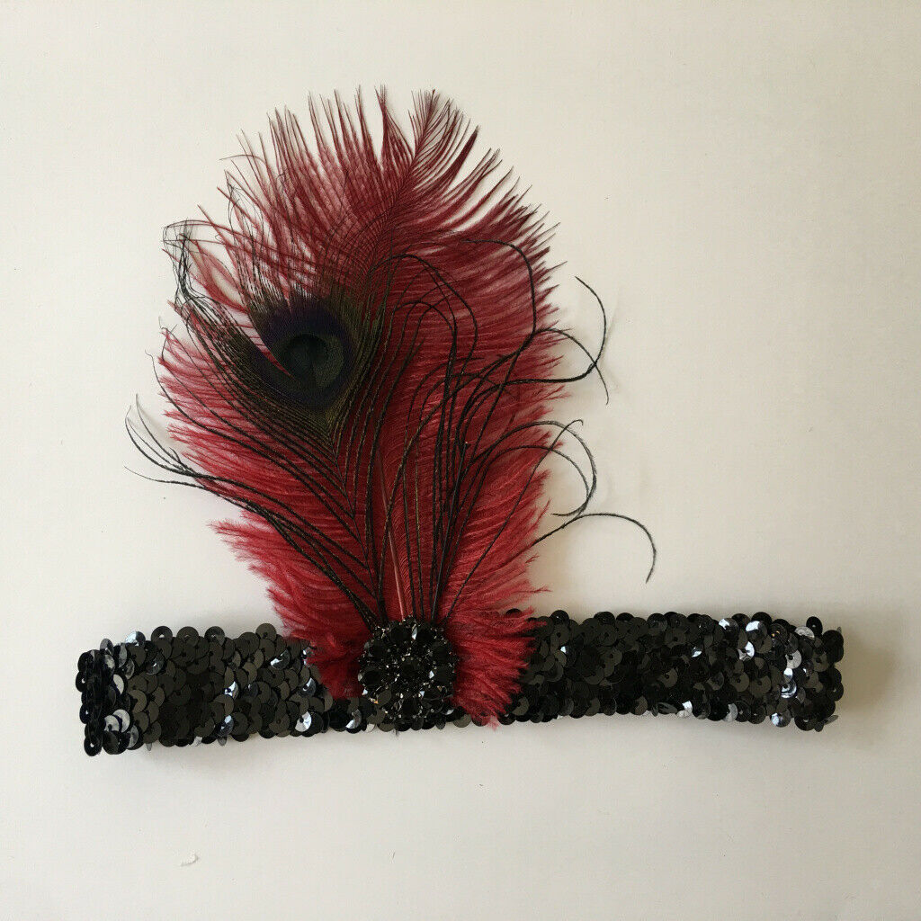 1920s Flapper Red Feather Headband,  Hair Accessories for Wedding Tea Party