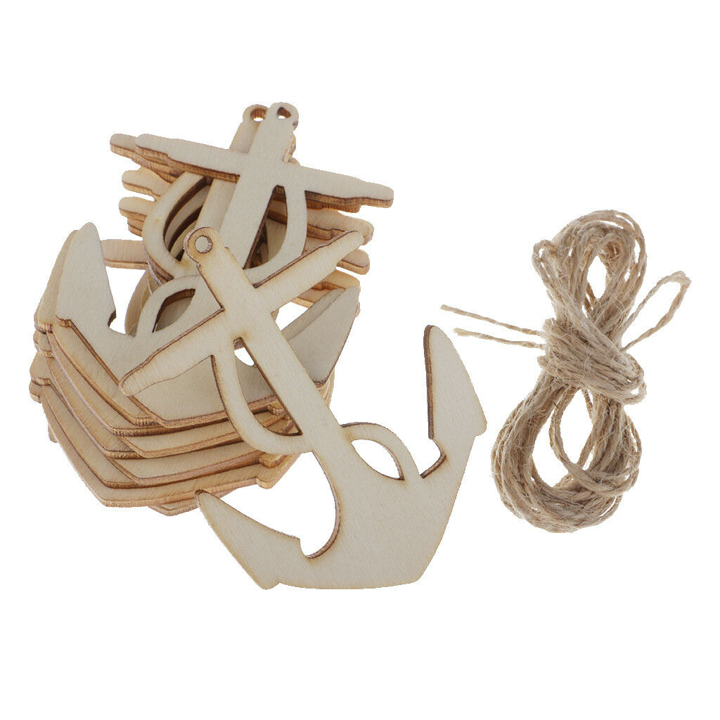 10pcs Natural Unfinished Wood Gift Tags Ornaments with Strings Anchor Shaped