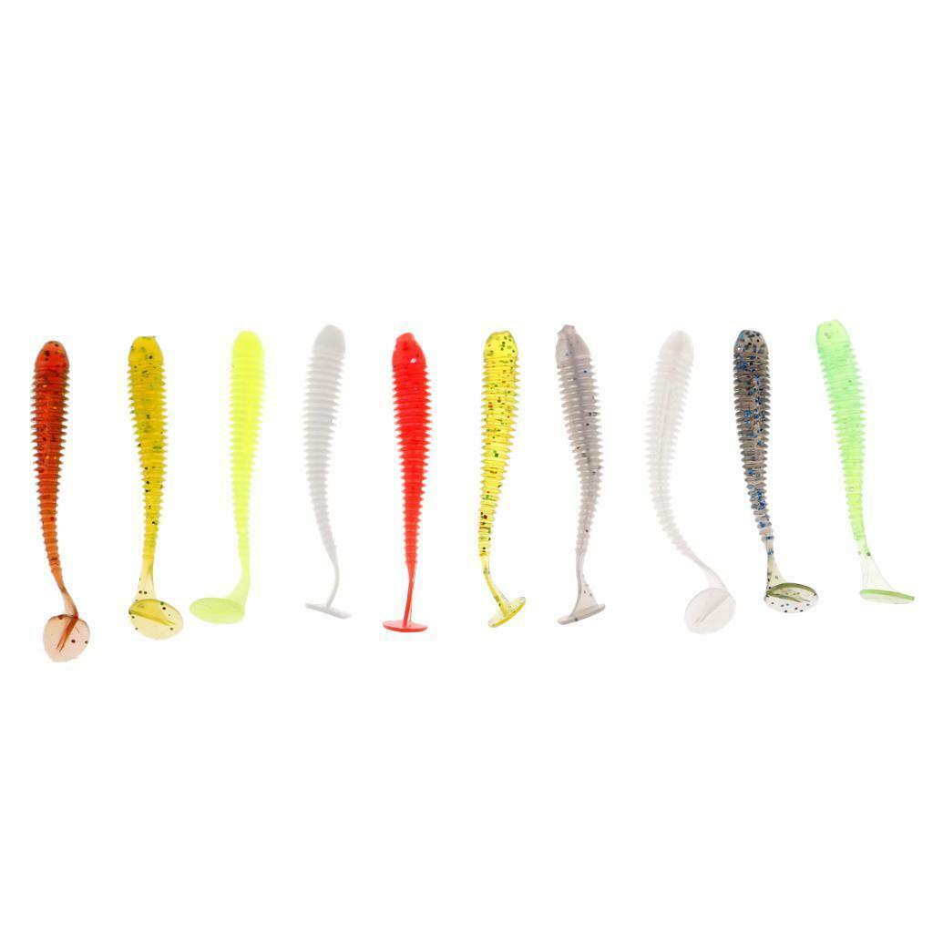 10Pcs T Tail Soft Fishing Baits Grub Worm Artificial Fishing Lure