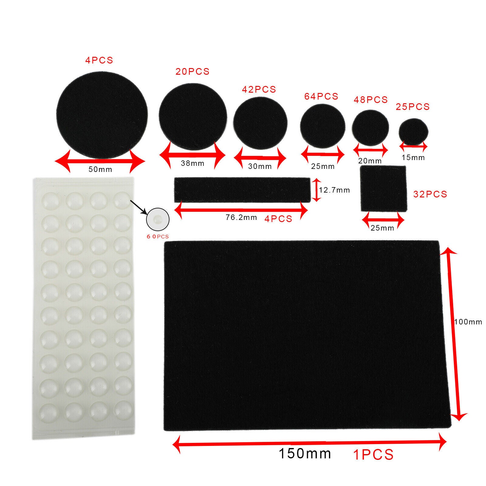 300Pcs Furniture Pads Chair Leg Floor Protectors Felt Pads Hardwood Floors Black