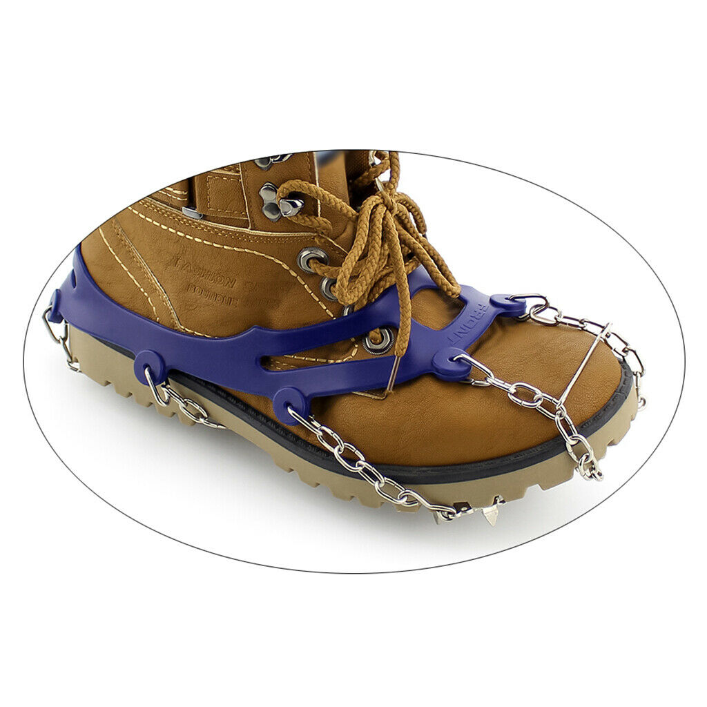 10 Teeth Ice Crampons Simple Traction Winter Ice Grips Footwear Chain Blue_L