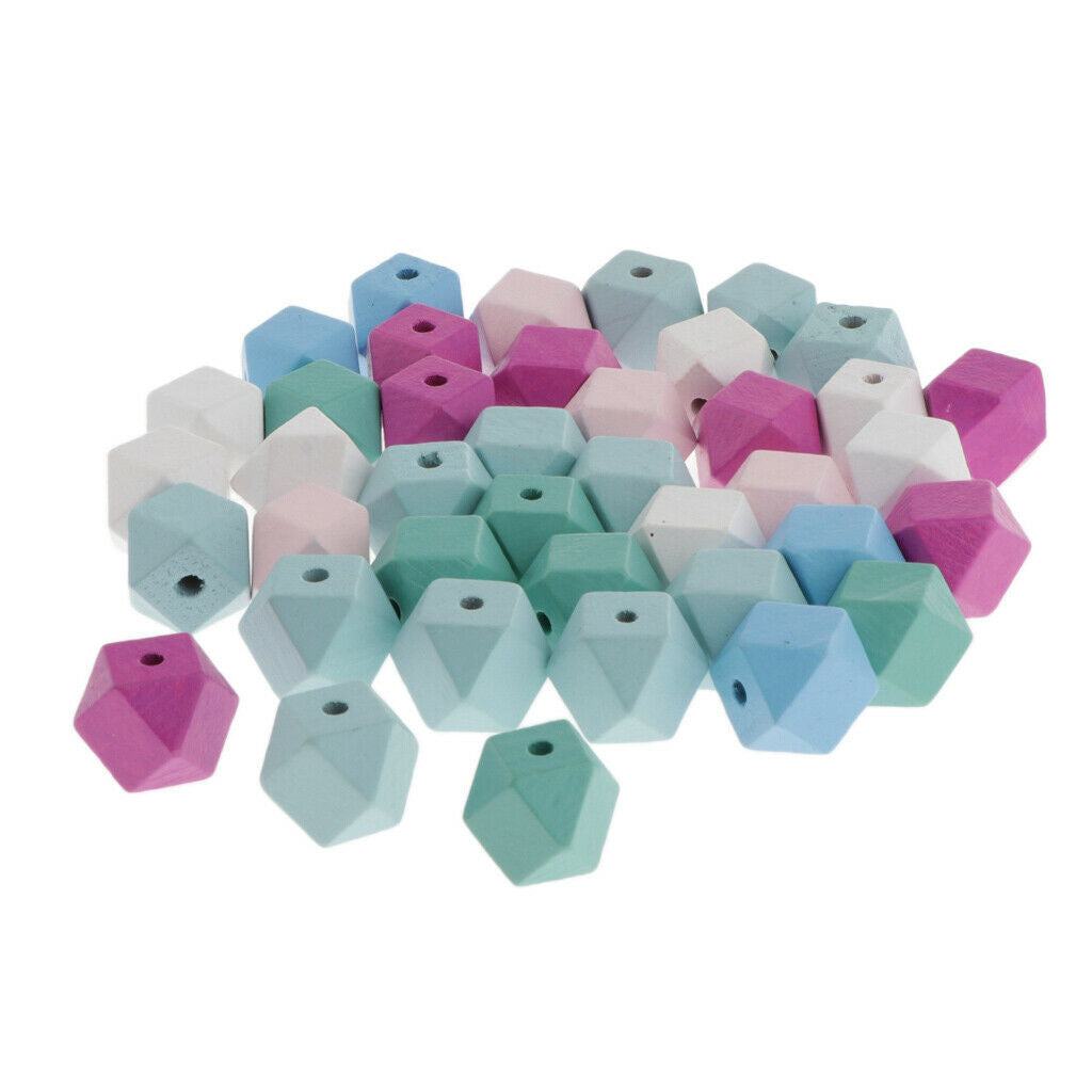 40PC Natural Wood Spacer Loose Beads Painted for Kids DIY Art Craft Supplies