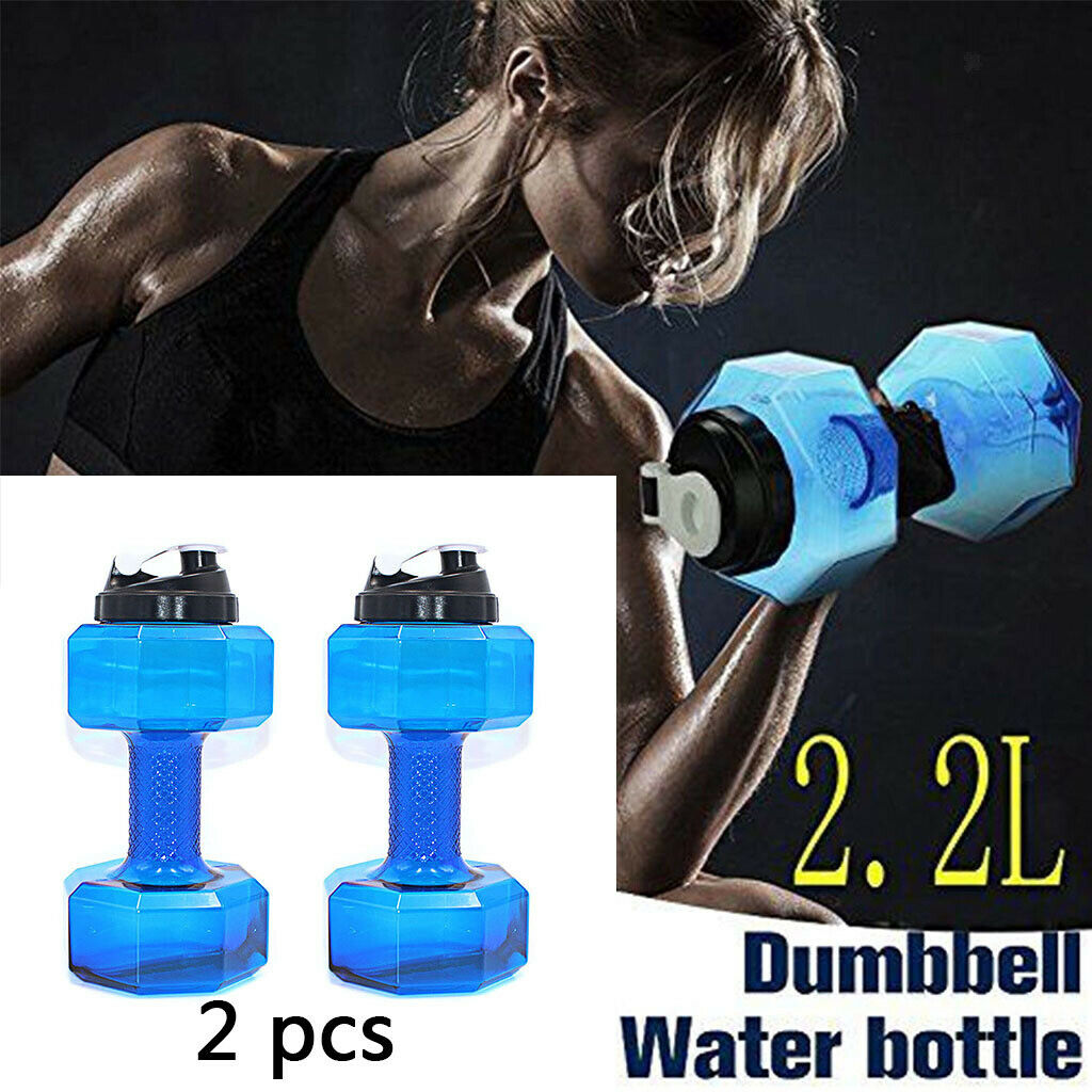 2pcs 2.2L Dumbbell Transparent  Cup Exercise Water Workout Bottle Fitness Gym