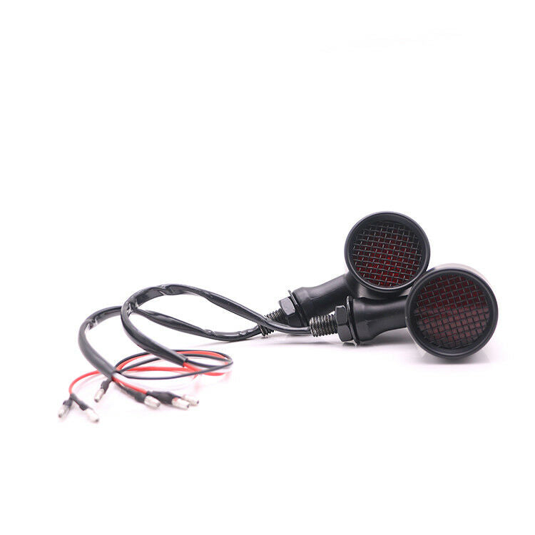 Black+Red Bullet Grid Turn Signals Indicator Light For Universal Motorcycles