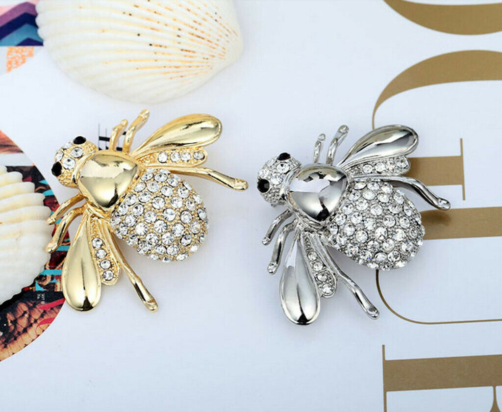 2 Pieces Lovely Cute Honey Bee Rhinestone Brooch Pin for Women Party Gifts
