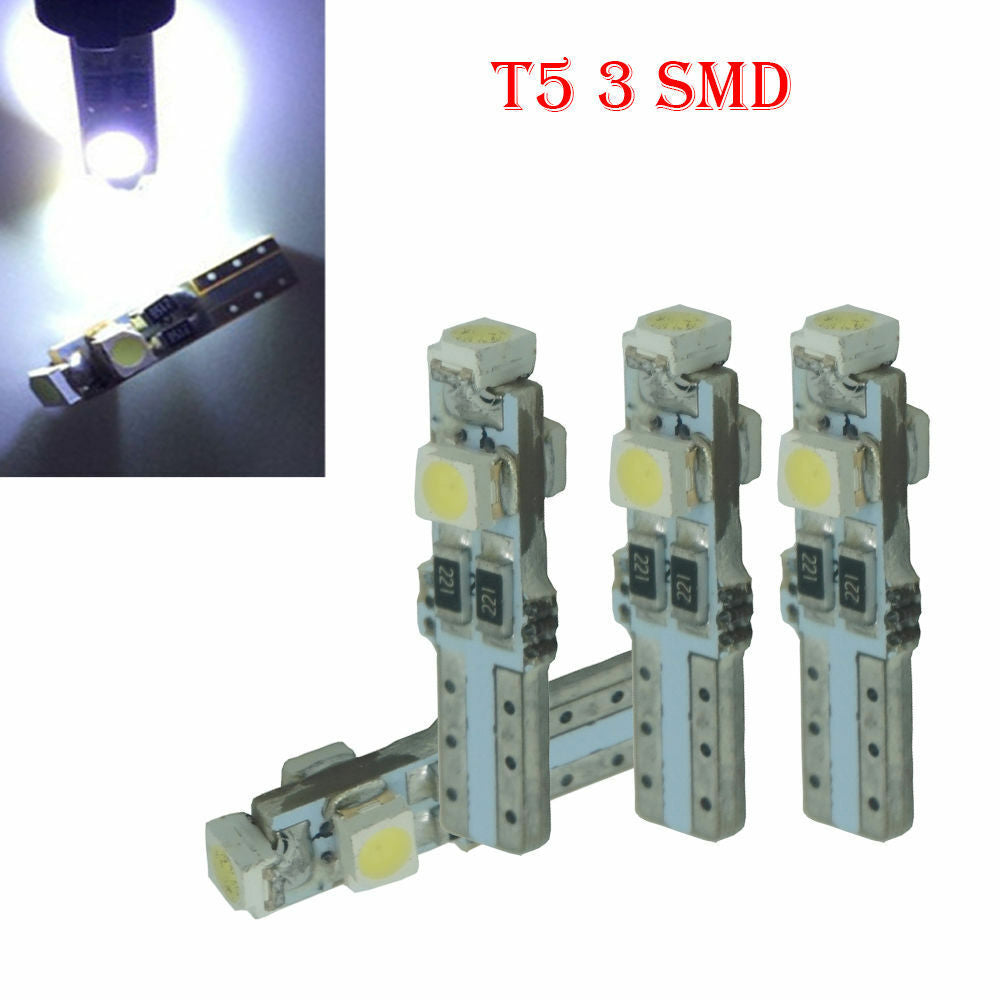 10x 3528 SMD 3 LED White 5000K 58 70 73 74 T5 Dashboard Gauge Wedge Bulb .l8