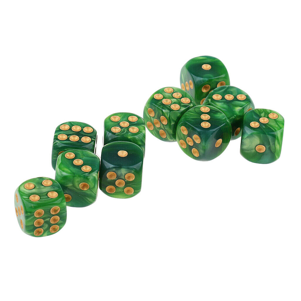 10x D6 Spotted Dice Six Sided for  Roleplay Green Yellow