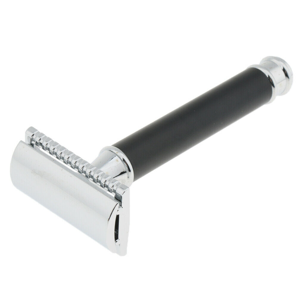 Men Long Handle Double Edge Safety Shaving Razor Beard Grooming Tool Black
