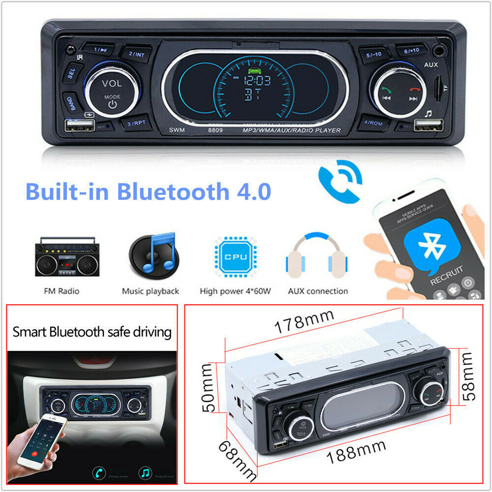 1 Din Bluetooth Digital Car Audio USB/SD/FM/WMA/MP3/WAV Radio Stereo MP3 Player