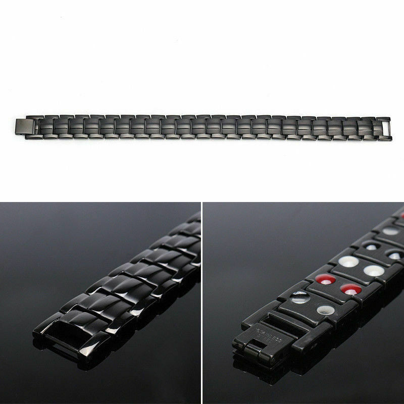 Men Titanium Magnetic Energy Germanium Armband Bracelet Health Bio 4in1 Black