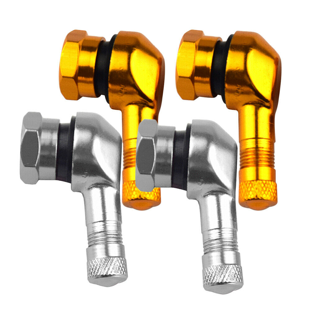 4Pcs CNC Aluminum Motorcycle Gas Nozzle Degree Angle Valve Adaptor Tyre Golden &