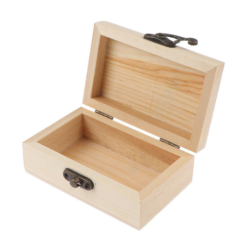 1PC Wooden Box Storage Plain Wood Jewellery Box Case With Lid Lo.l8