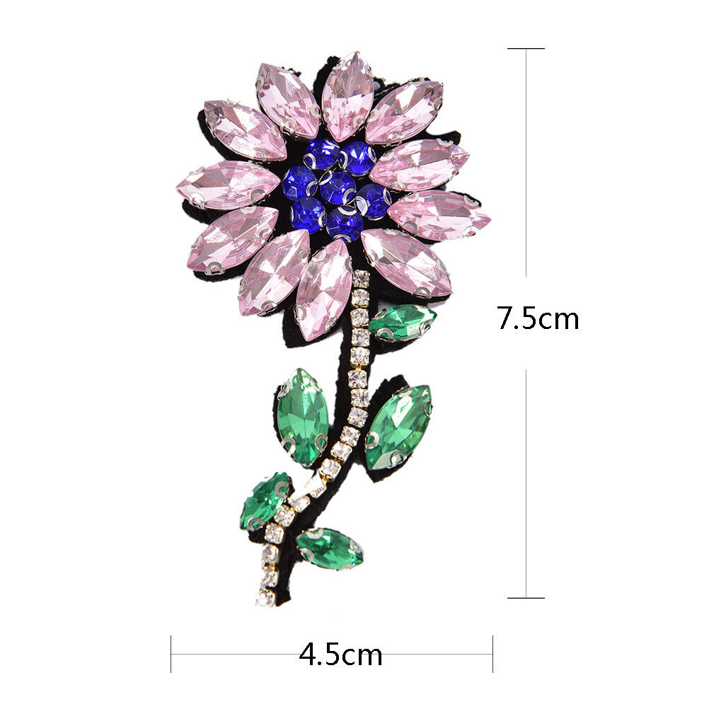 Pink Rhinestone Flower Beaded Patch for Clothing Sewing on Beading Appliq.l8