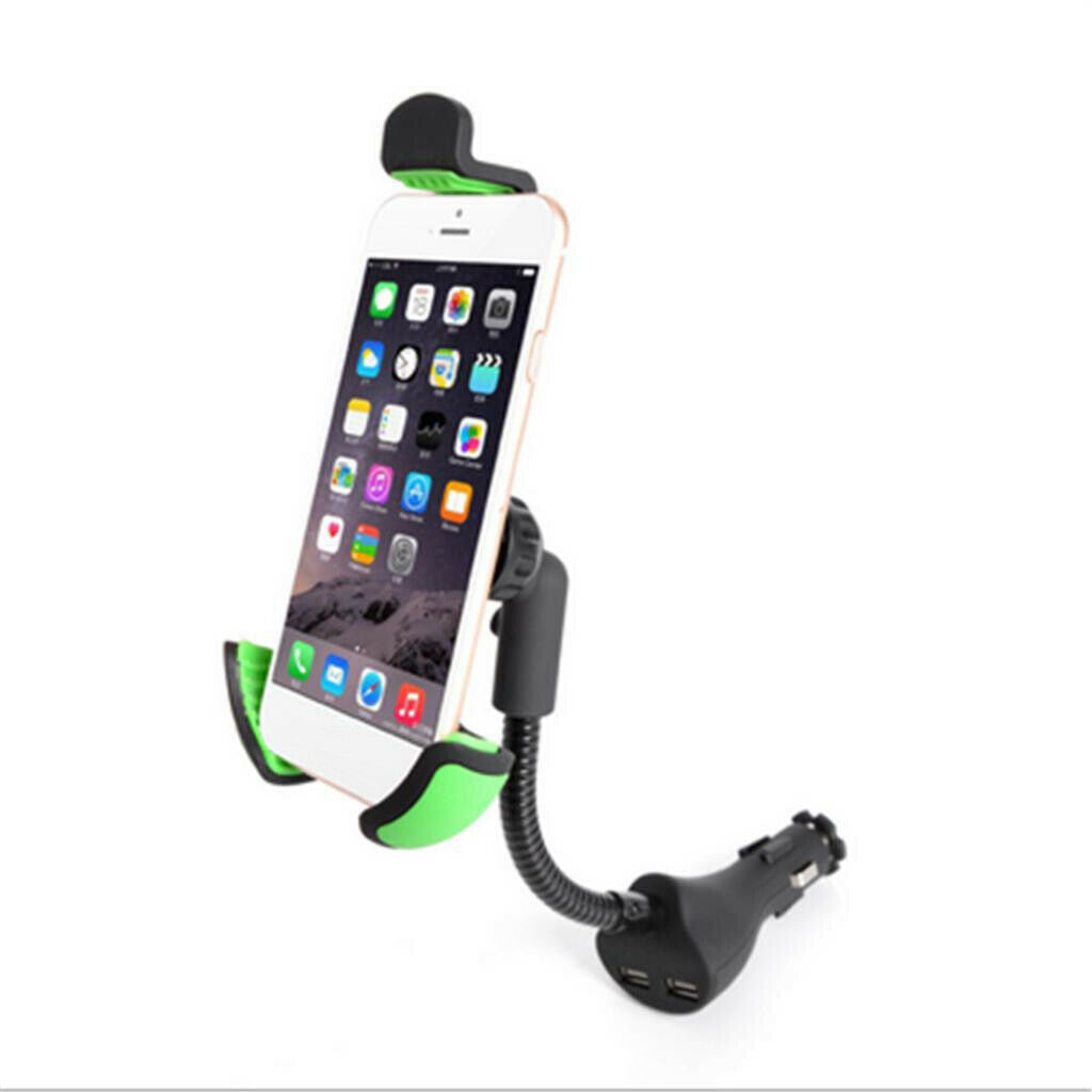Car Phone Stand Holder Dual USB 2.1A Quick Charger Current Protection Black