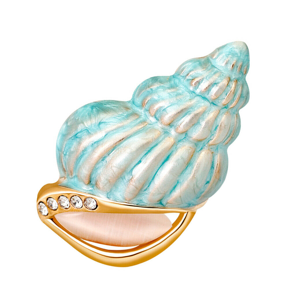 Crystal Blue Conch Brooch Pin Enamel Color Brooch Nautical Wedding Gift