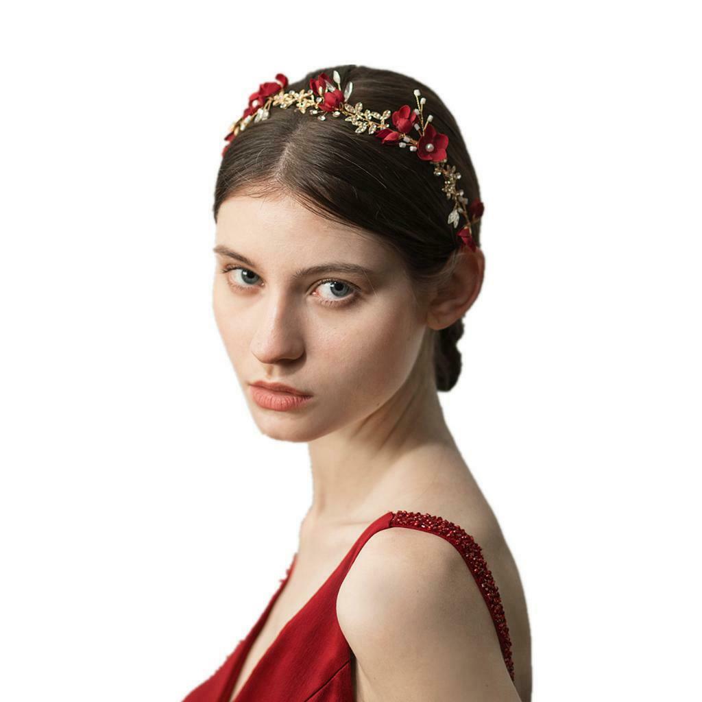Bridal Rhinestone Flower Tiara  Hairband Wedding Hair Decor Wine Red