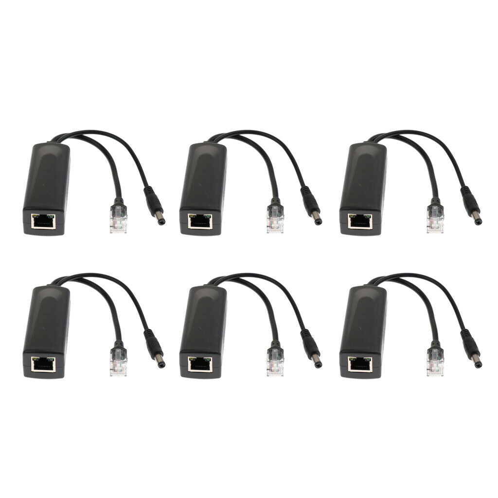 6x Active PoE Splitter Power Over Ethernet 48V to 12V for IEEE802.3af/at 24W