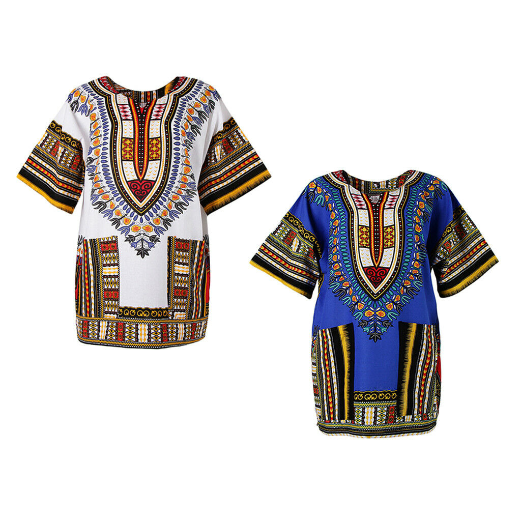 2 Pack Men's Dashiki African Festival Hippie Tribal Dress Shirt Kaftan