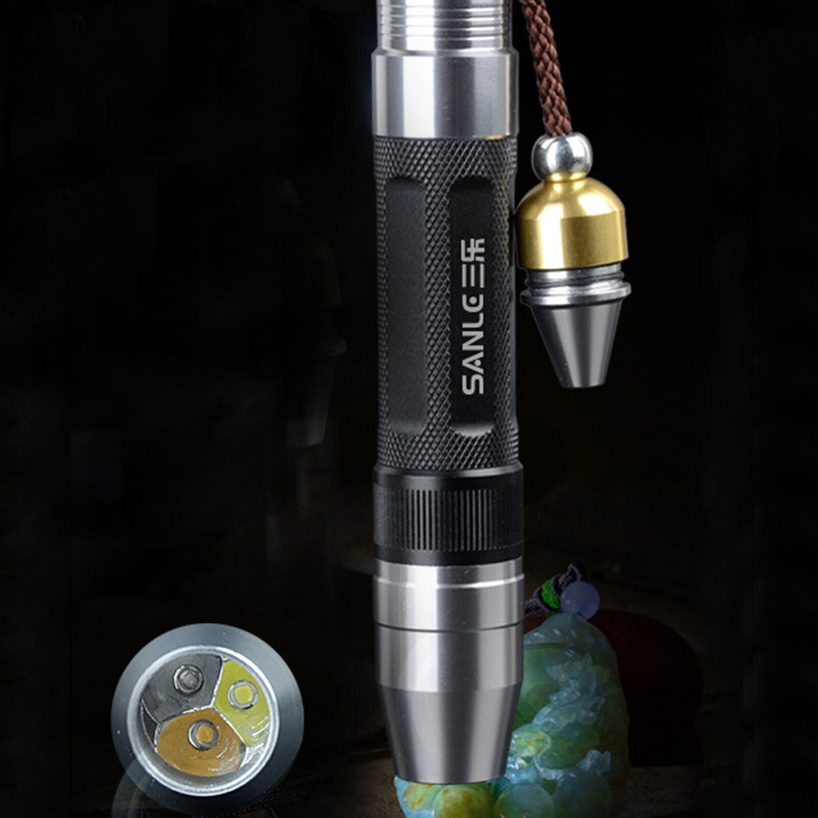 365nm UV White Yellow 3 LED Flashlight Ultraviolet Jewelry Jade Detector Light