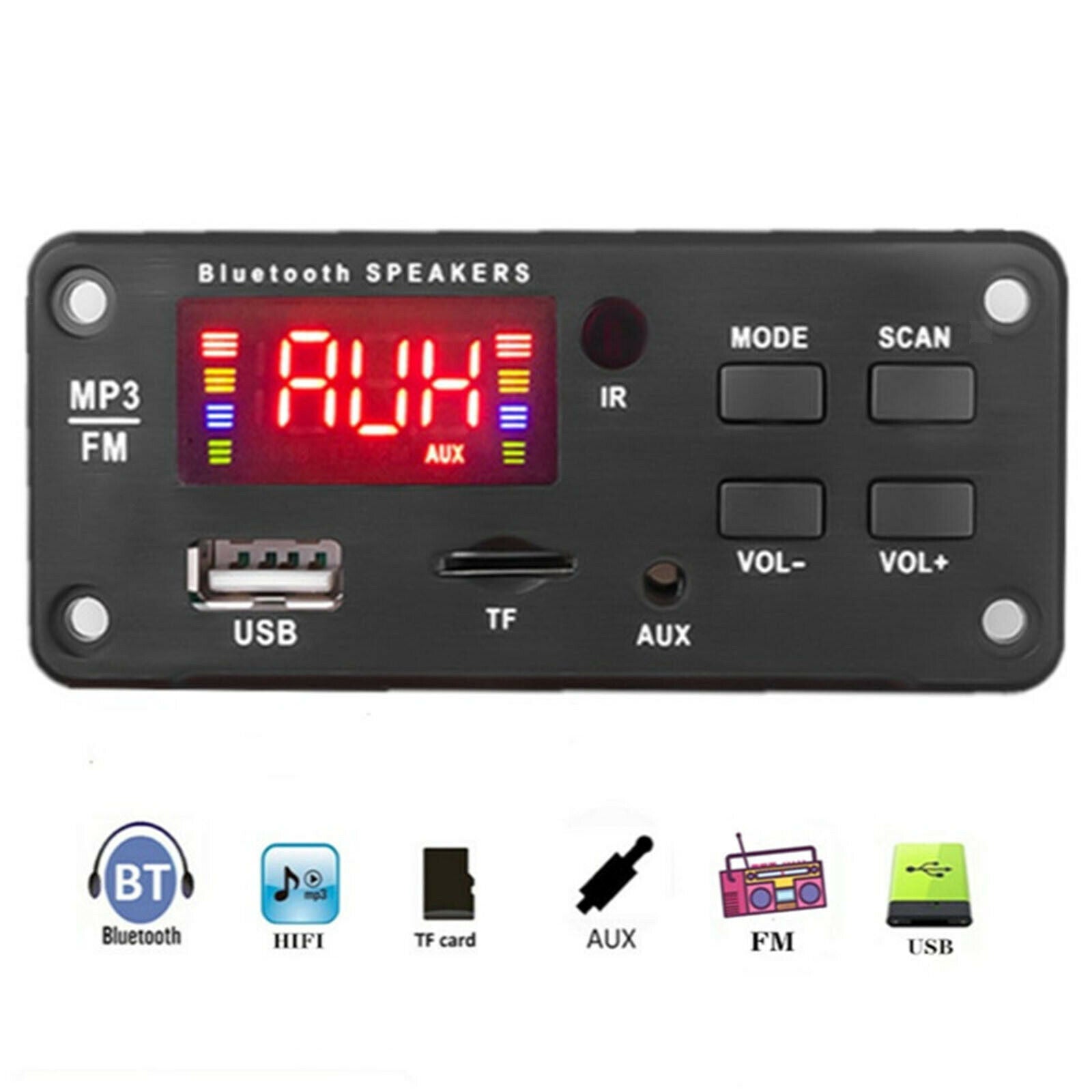 MP3 Player Decoder Board LED Display Red Digital Support FM USB AUX TF 7-18V