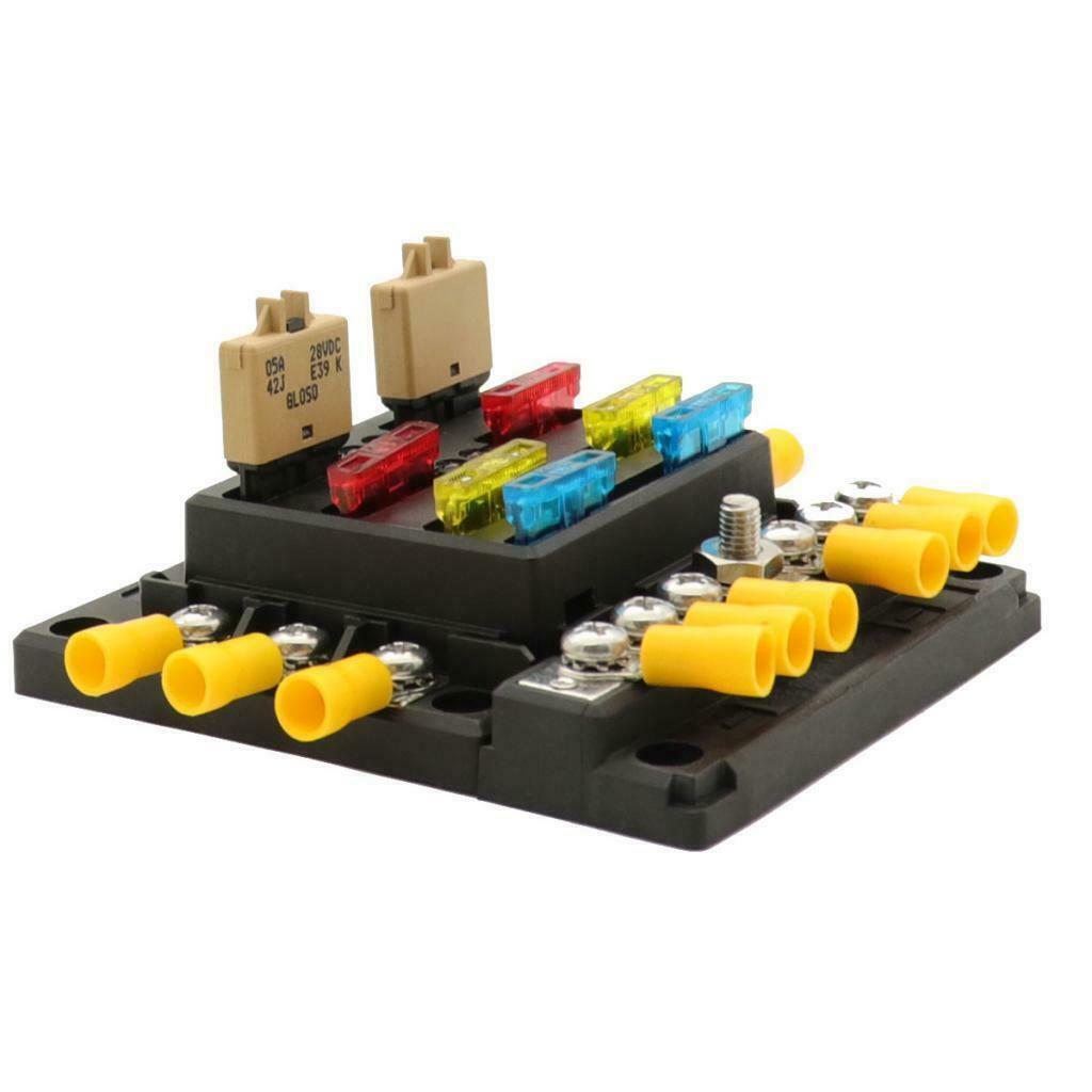 6-Way Blade Fuse Box Block Holder with LED Indicator 12V 32V RV Boat Pontoon