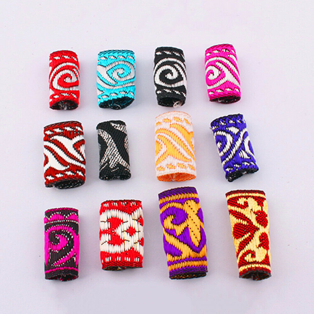 12Pcs Dreadlock Beads Mixed Color Cloth Hair Ring Tube Beard Spiral Accessories