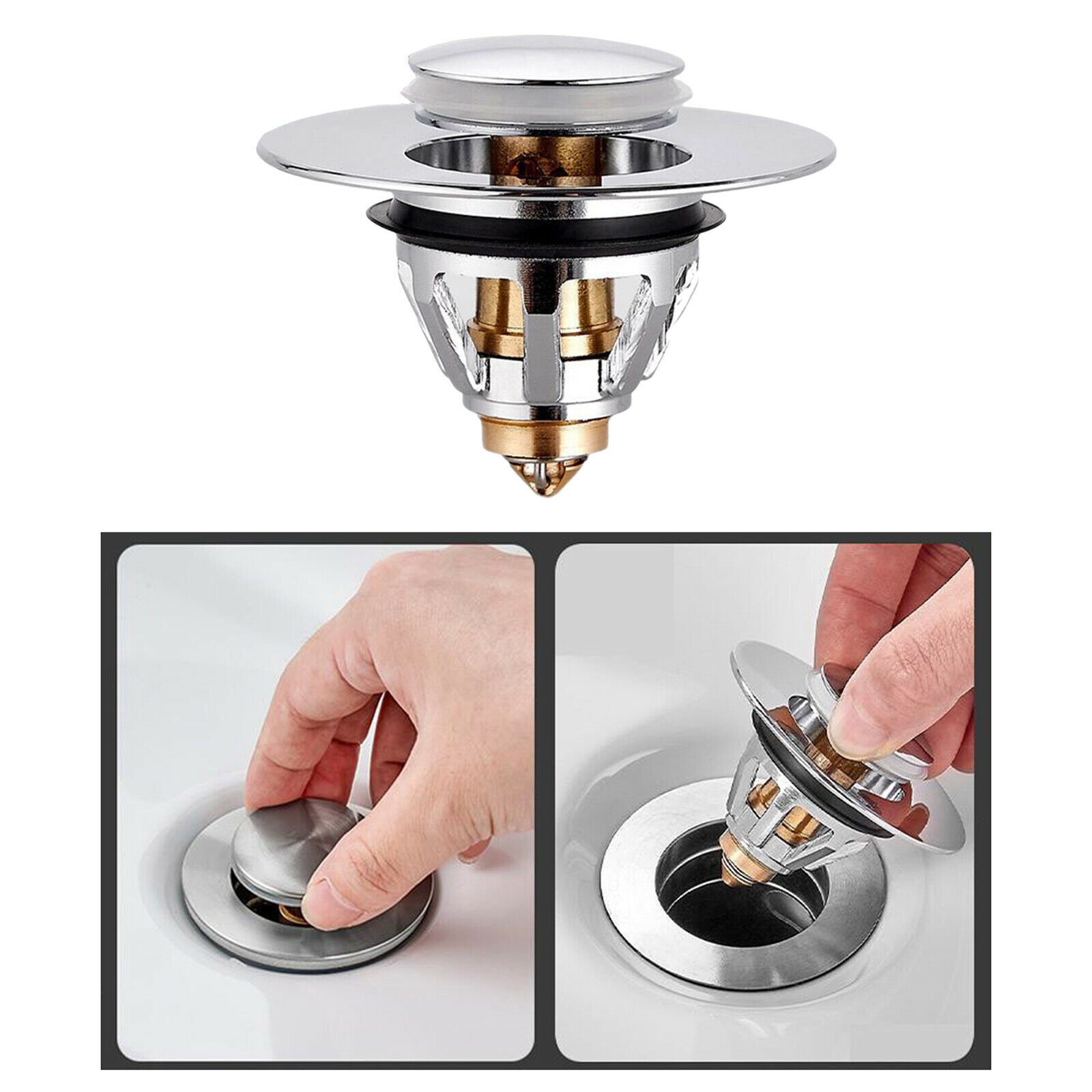 Core Push Type Sink Drain Plug Basin  -up Drain Filter With Basket