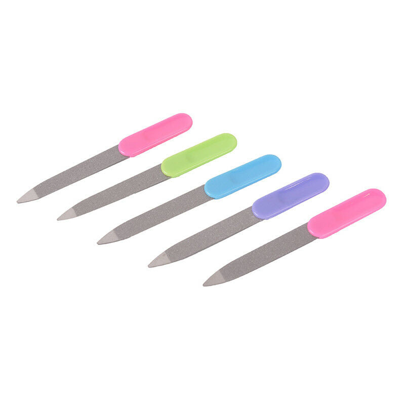 5pcs Plastic Handle Metal Double Sided Nail Files Manicure Pedicure Tool RGJCDD