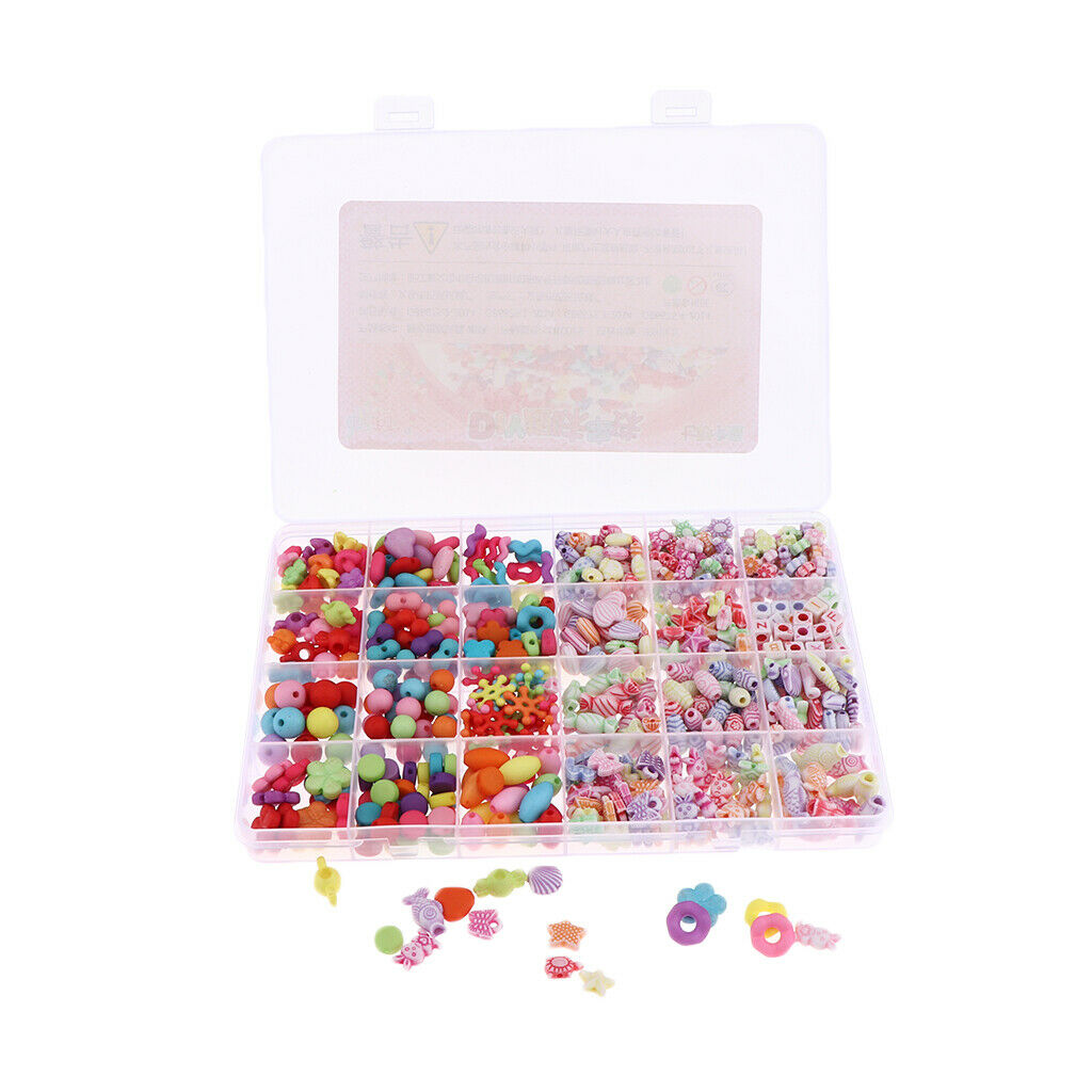 Jewelry Making Loose Beads Kids DIY Craft Colorful Acrylic Crafting Beads in Box